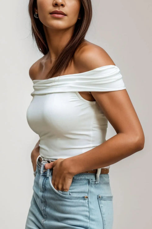 'Mackenzie' Folded Off-Shoulder Blouse - Celes Fashion